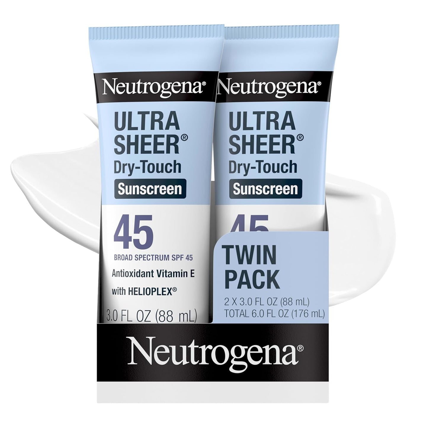Neutrogena Ultra Sheer Dry-Touch Water Resistant and Non-Greasy Sunscreen Lotion with Broad Spectrum SPF 45, Tsa-Compliant Travel Size, 3 Fl Oz, Pack of 2, 6 Fl Oz