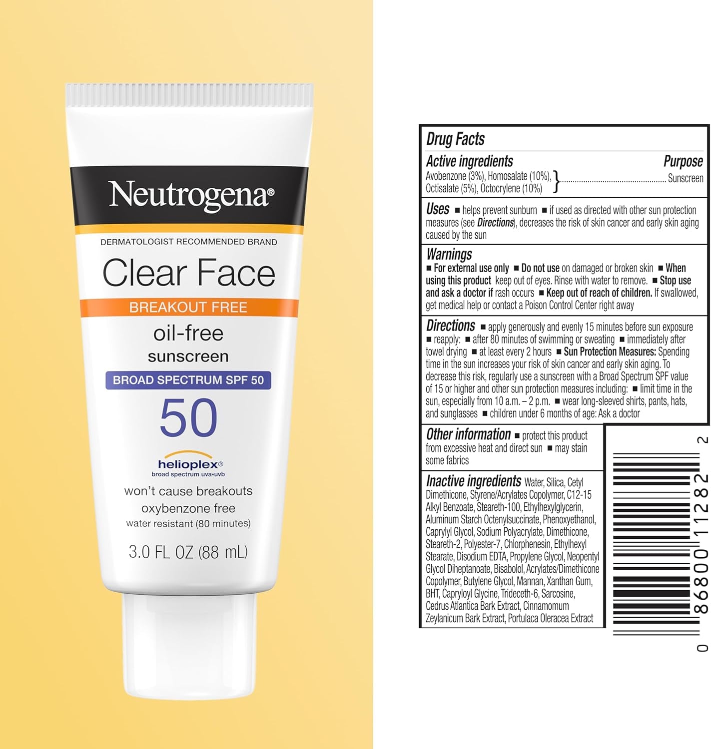 Neutrogena Clear Face Sunscreen Lotion for Acne-Prone Skin, Broad Spectrum SPF 50, Sunscreen for Face & Oily Skin, Oil-,Fragrance- & Oxybenzone-Free, Water Resistant, Matte, Unscented, 3 Fl Oz